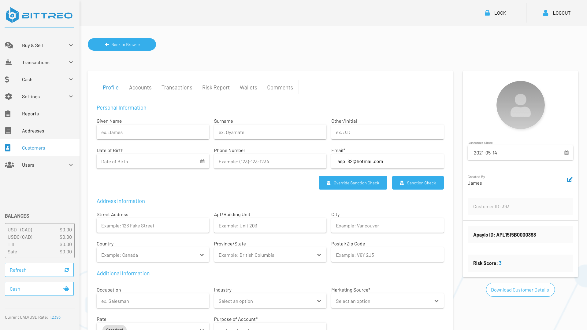 Bittreo Customer Profile