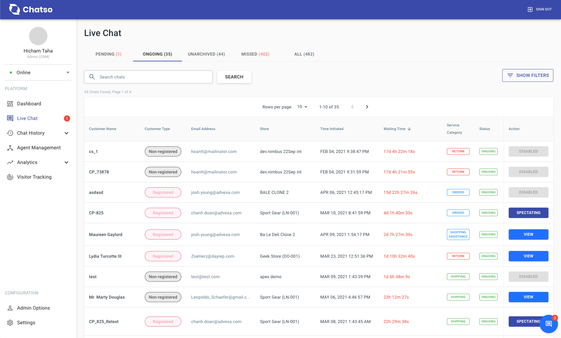 Chatso Dashboard