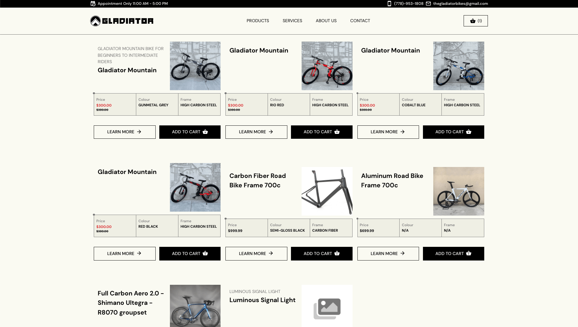 Gladiator Bikes Homepage